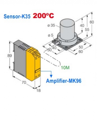 Cảm biến tiệm cận chịu nhiệt độ cao TURCK Bi20-K35/S200 10M +Amplifier MK96-11VP/24VDC